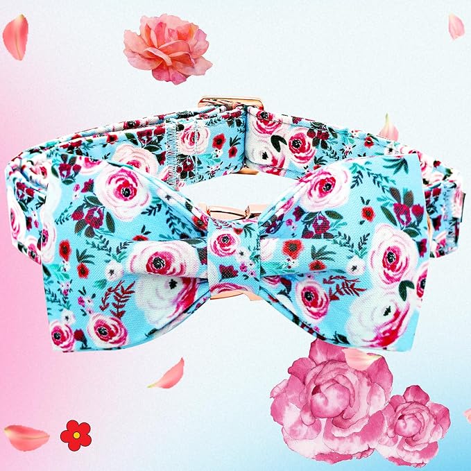 Elegant little tail Dog Collar, Rose Print Pet Collar Summer Dog Collar Durable - Image 3