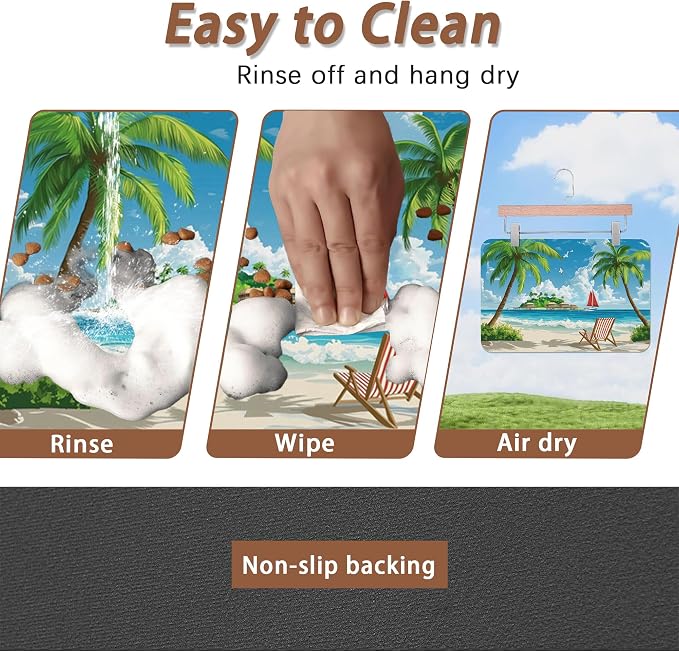 Tropical Beach Dog Food Mat for Floors, Hawaii Palm Tree Absorbent Quick-Dry - Image 4