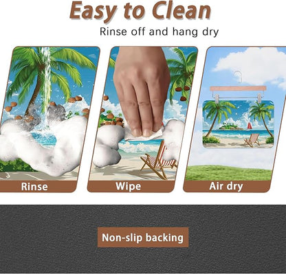 Tropical Beach Dog Food Mat for Floors, Hawaii Palm Tree Absorbent Quick-Dry - Image 4