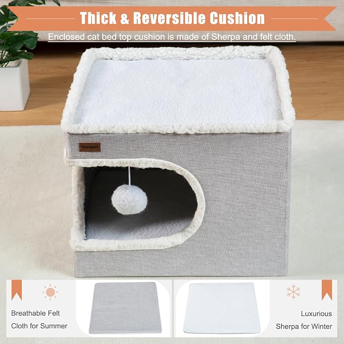Cat Bed for Indoor Cats Cube House, Covered Cat Cave Beds & Furniture - Image 4