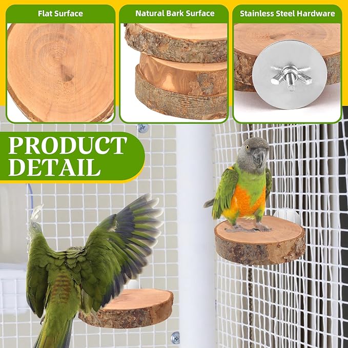 4PCS Natural Wood Round Bird Perch Platform - Image 3