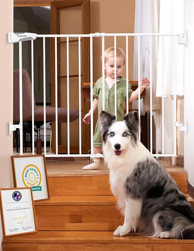 Babelio Baby Gate for Stairs, Kitchen & Doorways, No Bottom Bar| Easy by BABELIO