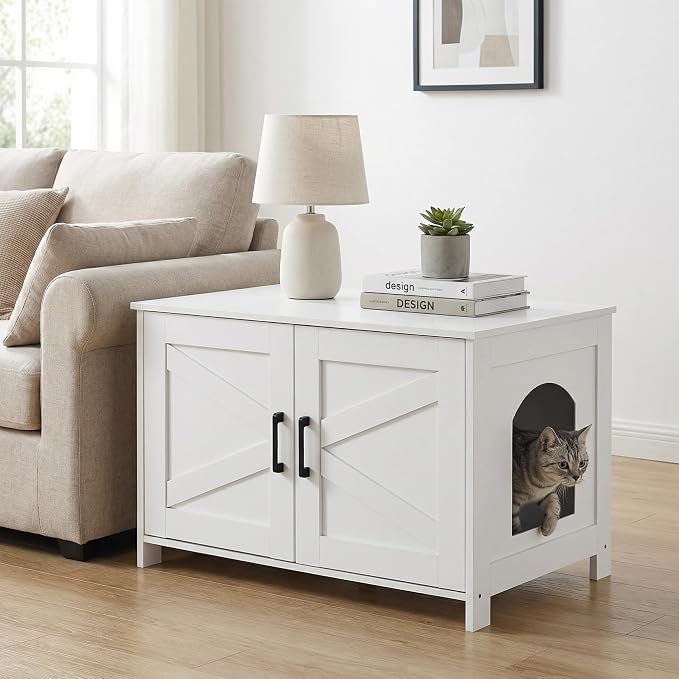 Homhedy Cat Litter Box Enclosure, Wooden Cat Washroom Furniture - Image 4