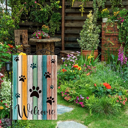 Welcome Paw Garden Flag, Welcome Spring Summer Garden Flag Colorful Footprint - Image 5