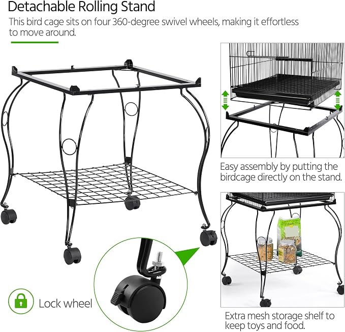 Yaheetech 57-Inch Rolling Open Top Roof Bird Cage - Image 6