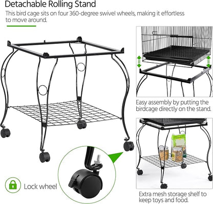 Yaheetech 57-Inch Rolling Open Top Roof Bird Cage - Image 6