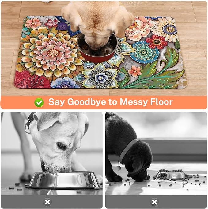 Absorbent Pet Dog Bowl Mat for Food and Water, Pet Cat Food Feeding Mat - Image 3