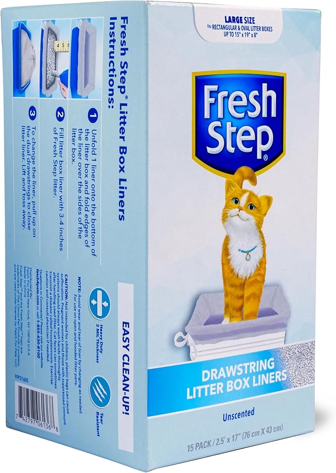 Fresh Step Drawstring Cat Litter Box Liners, Unscented Heavy Duty Kitty Litter - Image 3