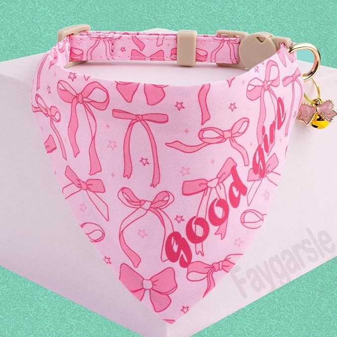 Faygarsle 2 Pack Pink Bow Pattern Cat Collar Set - Image 3