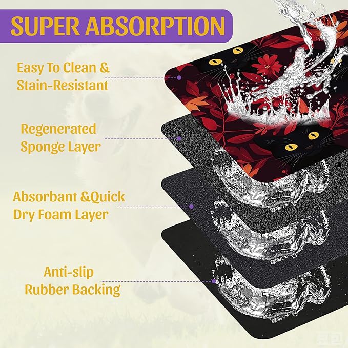 Black Cat Forest Pet Feeding Mat, Fast-Dry Absorbent Dog and Cat Bowl Mat - Image 3