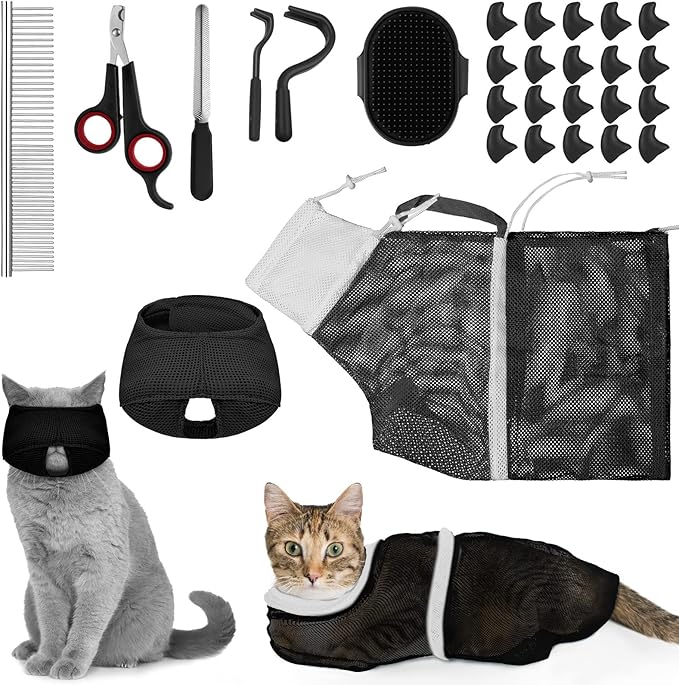 9 Pcs Cat Bathing Bag Set Cat Shower Bag Anti Bite and Scratch by Kritkin