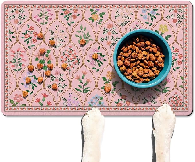 Absorbent Pet Dog Bowl Mat for Food and Water, Pet Cat Food Feeding Mat by Ideasonna
