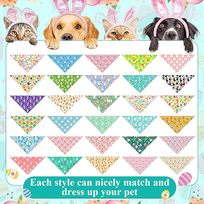 Sanwuta 120 Pcs Easter Dog Bandanas Bulk Rabbits Patterns Bandanas - Image 3