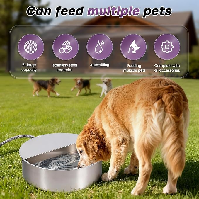 6L Automatic Dog Water Bowl Dispenser Outdoor Stainless Steel Pet Waterer Self - Image 4