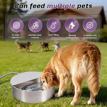 6L Automatic Dog Water Bowl Dispenser Outdoor Stainless Steel Pet Waterer Self - Image 4