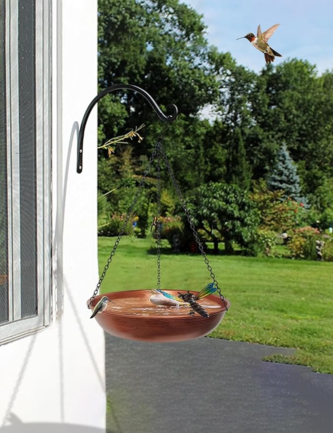 Hanging Birdbath Bird Feeder for Outdoor 11” Antique Copper Cute Small Metal - Image 4