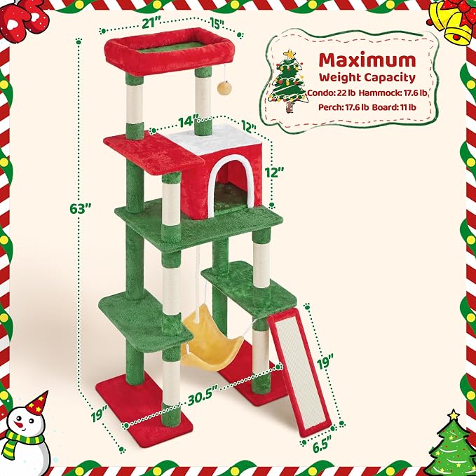 Yaheetech 63in Christmas Cat Tree - Image 8