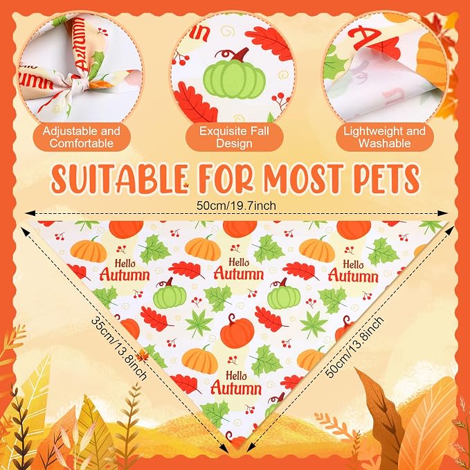 Weewooday 50 Pcs Thanksgiving Fall Dog Bandanas Bulk Pumpkin Maple Leaves - Image 3