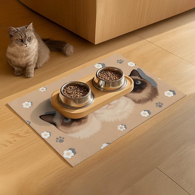 Cat Feedings Mats 20x12 inch Cute Cat Print Pet Bowl Placemat Non Slip Mat - Image 9