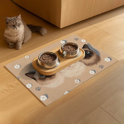 Cat Feedings Mats 20x12 inch Cute Cat Print Pet Bowl Placemat Non Slip Mat - Image 9