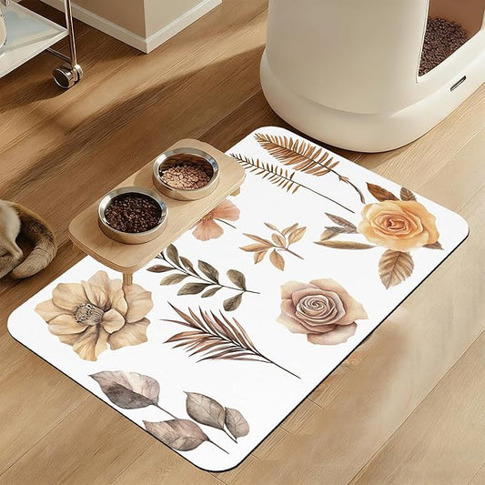 Floral Palm Leaves Dog Cat Food Mat–Christmas Stocking Absorbent Waterproof by LUTASER