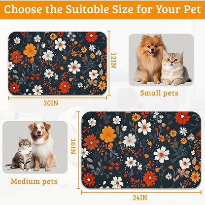 Floral Black Feeding Mat, Absorbent Quick-Dry Cat Dog Food and Water Bowl Mats - Image 6