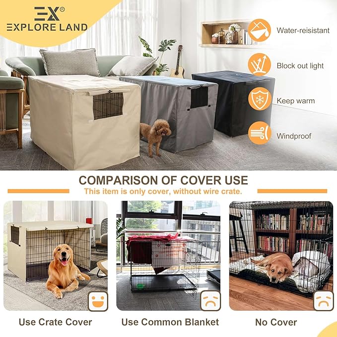 Explore Land 36 inches Dog Crate Cover Heavy Duty Polyester Pet Kennel Sunshade - Image 5