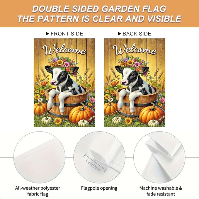Fall Garden Flag Welcome Calf Animal Garden Flag Farm 12x18 Inch Double Sided - Image 4