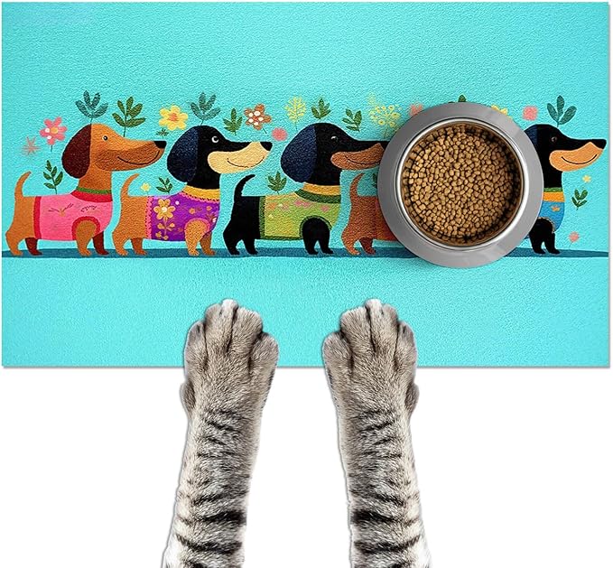 Spring Dachshund Pet Feeding Mat 24x16 Inch Cute Pet Feeding Area Mat Pet Food by HOMETITUTE