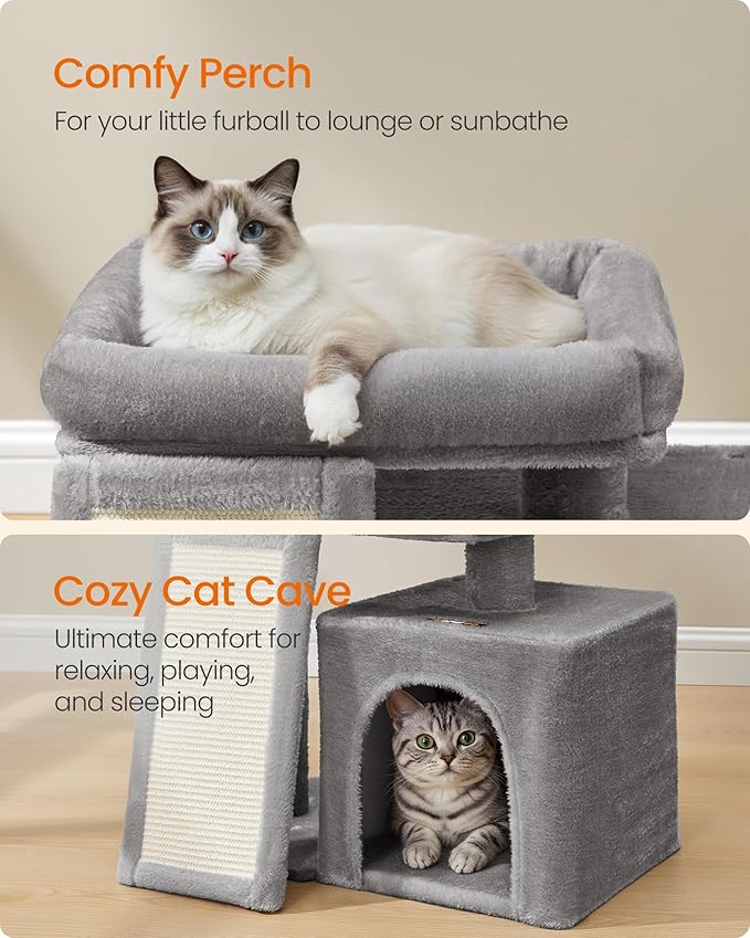 Feandrea Small Cat Tree, Cat Tower Condo, Scratching Ramp, Large Top Perch - Image 4
