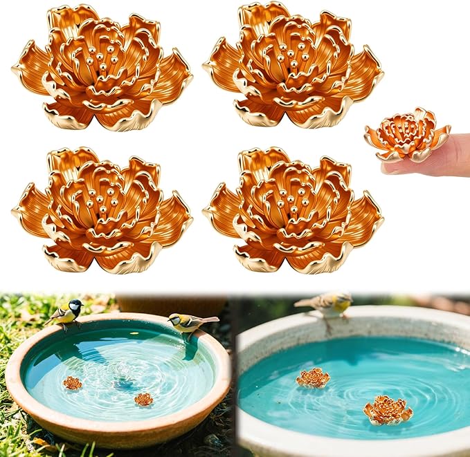 4 Pcs Mini Peony Shape Copper Bath Disk Ornaments Brass Bird Bath Purification by Unknown