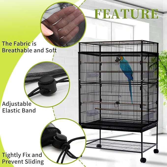Daoeny Bird Cage Seed Catcher, Large Bird Cage Cover, Adjustable Soft Airy - Image 4