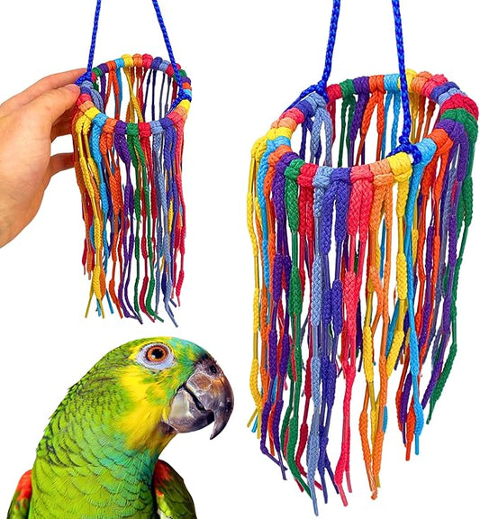 Bonka Bird Toys 51213 Large Aglet Heaven 9" Hanging Cotton Shoelace Ring Toy by BonkaBirdToys