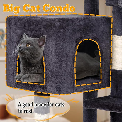 FDW | 37.8" Cat Tree Tower | Dark Gray | Multi-Level Indoor Activity Center - Image 5