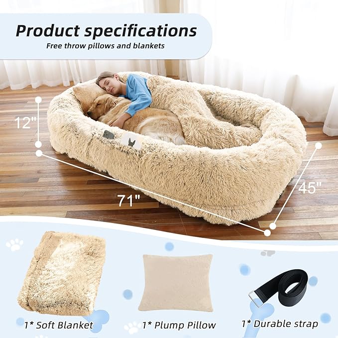 Human Dog Bed, Washable Faux Fur Pet Bed - Image 5