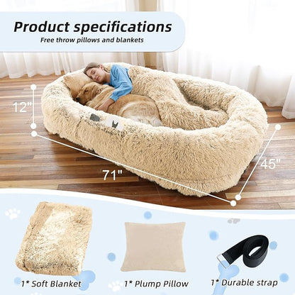 Human Dog Bed, Washable Faux Fur Pet Bed - Image 5
