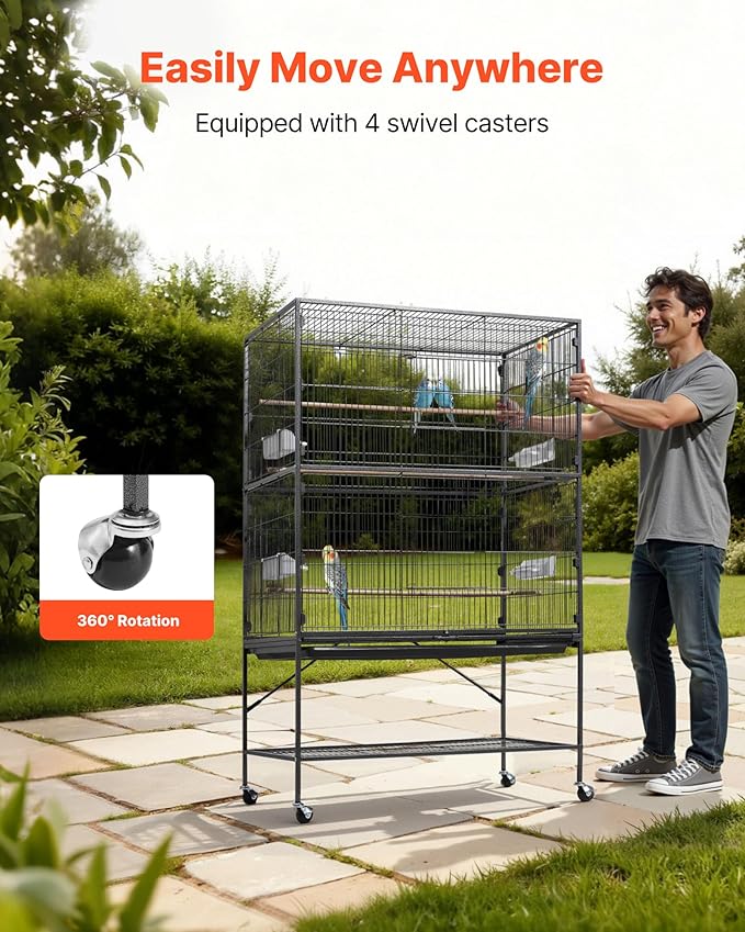 VEVOR Bird Cage, 36.6 x 22.8 x 59.5 inch, Flat Top, Wrought Iron Bird Flight - Image 5