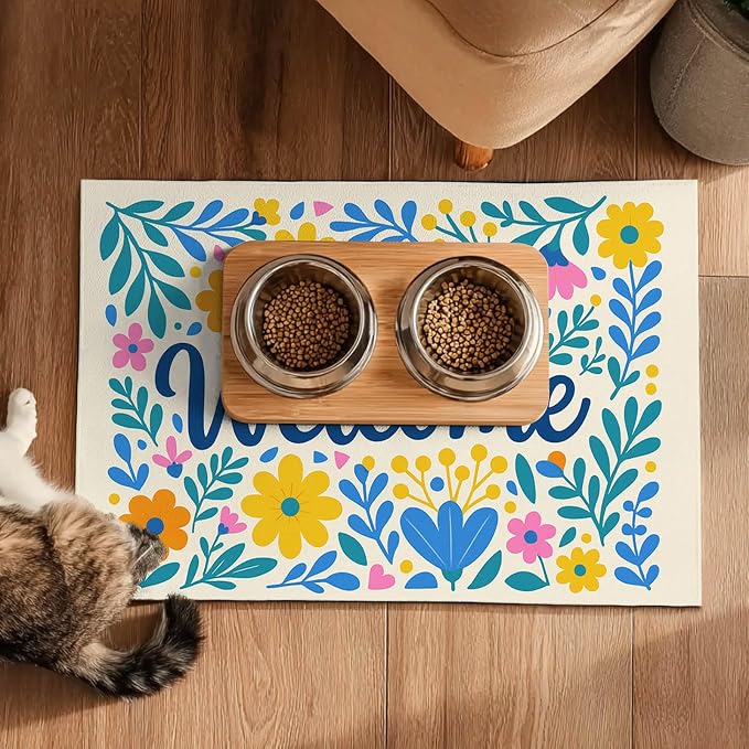 Daisy Flower Pet Food Mat 20" x 12" Welcome Sign Pet Feeding Mat Non Slip Mats - Image 5
