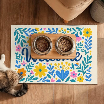 Daisy Flower Pet Food Mat 20" x 12" Welcome Sign Pet Feeding Mat Non Slip Mats - Image 5