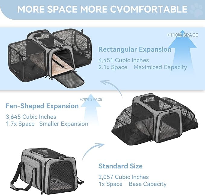Petsfit 17" x 11" x 11" Airline-Approved Expandable Pet Carrier, 2X Square - Image 2