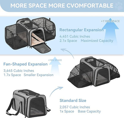 Petsfit 17" x 11" x 11" Airline-Approved Expandable Pet Carrier, 2X Square - Image 2