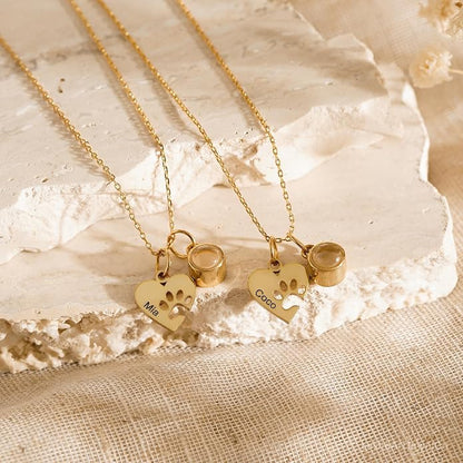 Personalized Cute Dog Cat Paw Name Necklace Forever Love Custom Heart Pendant - Image 4