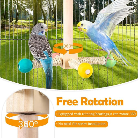 Rotating Bird Perches Toy, Interactive Spinning Parrot Parakeet Toys, Wooden - Image 2