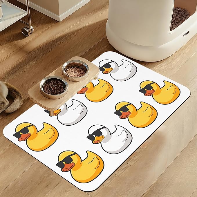 Cute Ducks Glasses Pet Feeding Mat by LUTASER