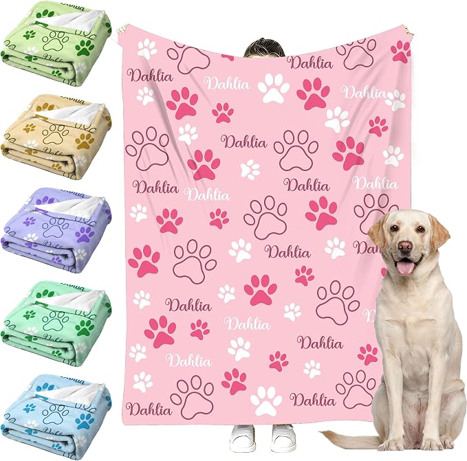 Personalized Paw Print Dog Blanket by Faroishta