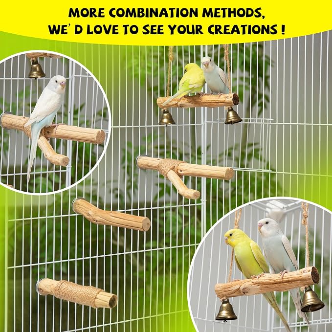 Natural Solid Wood Bird Perch and Swing - Image 5