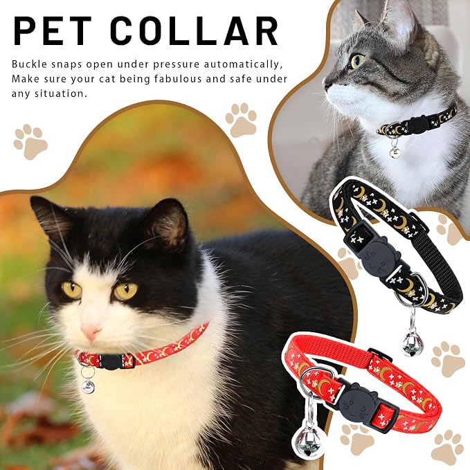 8 PCS Cat Collars with Bell Moons Stars, Reflections Cat Collar with Bells - Image 6