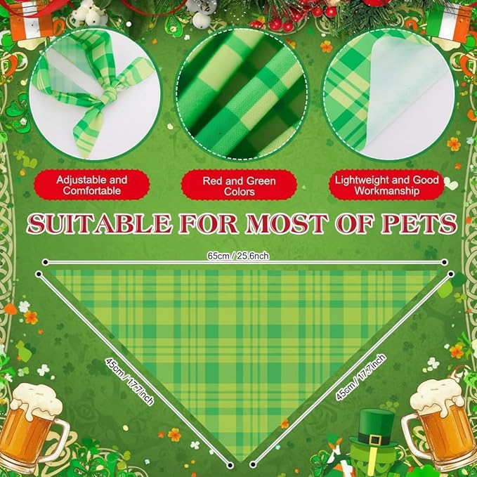 Abbylike 50 Pcs St. Patrick's Day Dog Bandanas Bulk Green Plaid Bandanas - Image 3