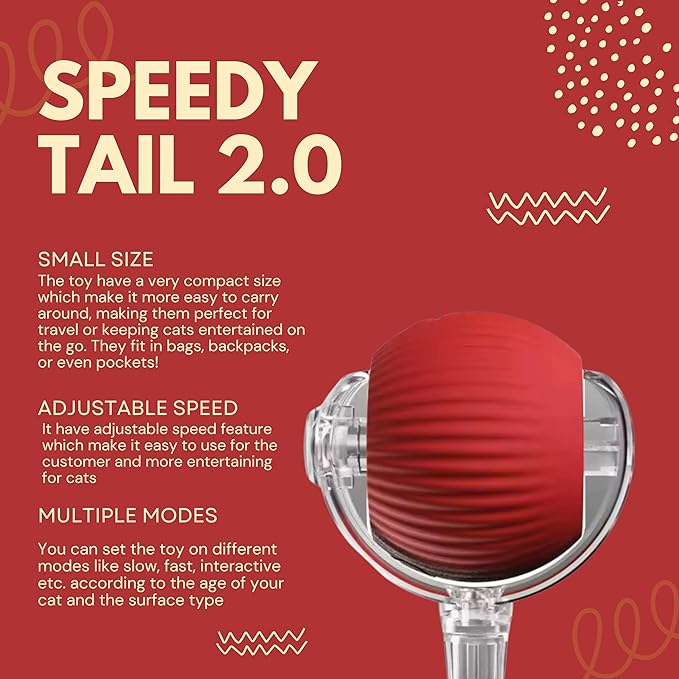 Speedy Tail 2.0 Cat Toy, 360°Automatic Rolling Ball, Smart Interactive Cat Toy - Image 4