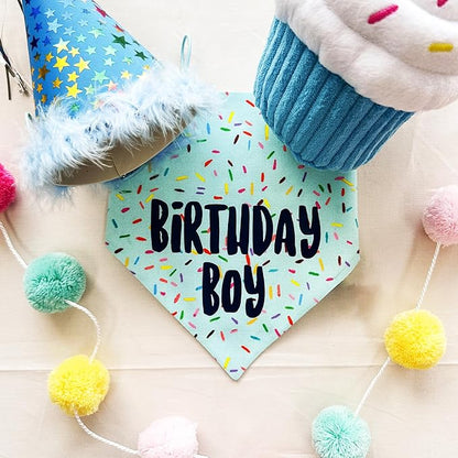Birthday Boy Dog Bandanas 1 Pack, HBD Pet Scarves - Image 4